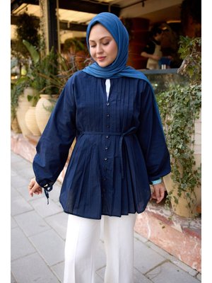 Lacivert Önü Pile Detay Vual Gömlek