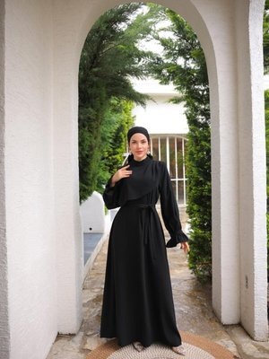 Siyah Ankanoor Anvelop Detaylı Abiye Elbise