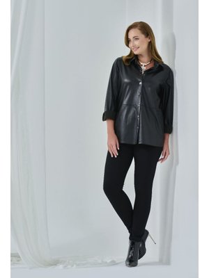 Haki Büyük Beden Deri Gömlek