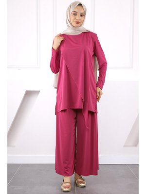 Fuşya Ön Detaylı Sandy Tunik Pantolon Takım