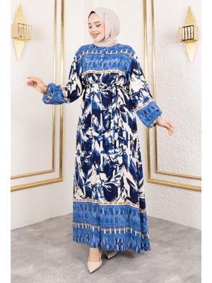 İndigo Sera Desenli Viskon Elbise