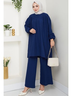 Lacivert Müslin Tunik Pantolon İkili Takım Lacivert Müslin Tunik Pantolon İkili Takım