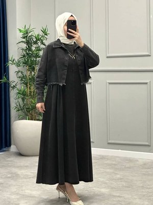 Siyah Altı Püsküllü Ceketli Jıle Ceket Denim Kot İkili Takım