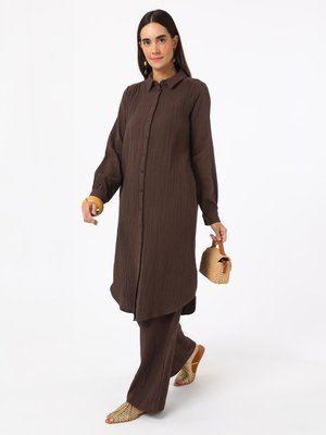 Kahverengi Pamuklu Müslin Uzun Tunik Kahverengi Pamuklu Müslin Uzun Tunik