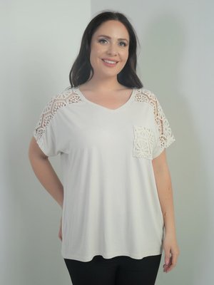 Bej Yaka Ve Kol Ucu Simli File Detaylı Büyük Beden Bluz