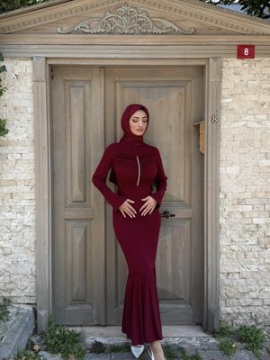 Bordo Erva Taşlı Abiye Elbise Bordo Erva Taşlı Abiye Elbise