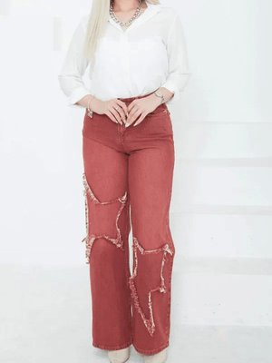 Kremit Yüksel Bel Püskül Detaylı Palazzo Jean Kot Pantolon