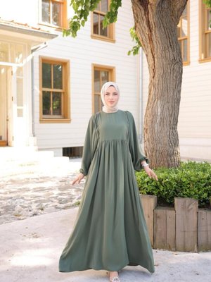 Haki Ankanoor Balon Kollu Oversize Elbise