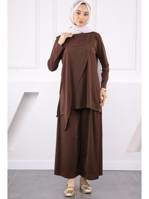 Kahverengi Ön Detaylı Sandy Tunik Pantolon Takım