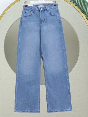 Buz Mavi Çok Cepli Yüksek Bel Kot Pantolon