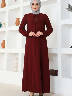 Bordo A Pile Viskon Elbise