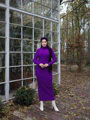 Mor Ankanoor Boğazlı Triko Elbise