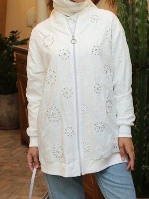Beyaz Fermuarlı Astarlı Taş Ve Boncuklu Tunik