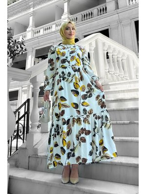 Bahar Dalı Viskon Elbise Sarı