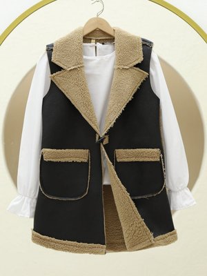 Vizon İçi Kuzu Peluş Çift Cepli Yelek