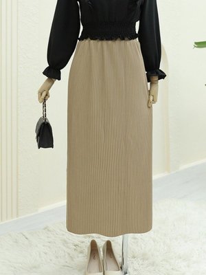 Vizon Uzun Beli Lastikli Pliseli Kalem Etek Vizon Uzun Beli Lastikli Pliseli Kalem Etek