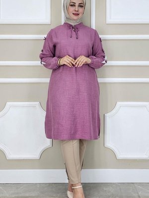 Gül Kurusu Omuzlardan Kollara Düğme Detay Tunik Gül Kurusu Omuzlardan Kollara Düğme Detay Tunik