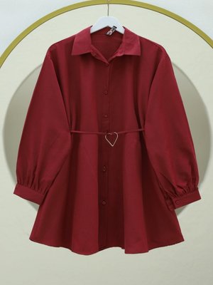 Bordo Parça Kumaşlı Düğmeli Poplin Tunik Bordo Parça Kumaşlı Düğmeli Poplin Tunik