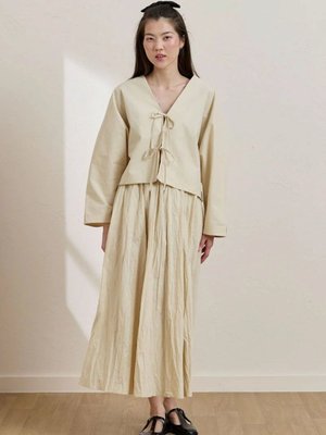 Krem Kraşlı Balon Etek