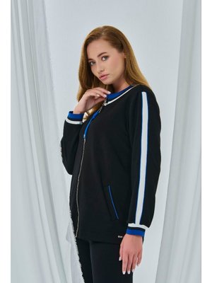 Büyük Beden Fermuar Ve Yaka Şerit Detaylı Ceket Saks