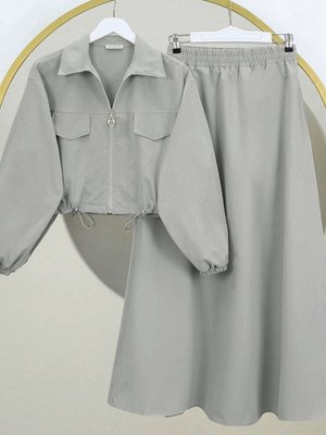 Gri Beli Lastikli Etekli İkili Takım Gri Beli Lastikli Etekli İkili Takım