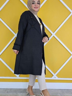 Siyah Kolye Detaylı Kimono Bluzlu İkili Takım