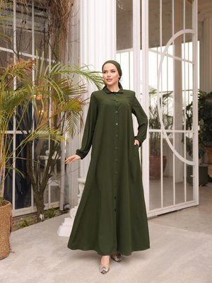 Haki Ankanoor Tam Boy Düğmeli Ferace Haki Ankanoor Tam Boy Düğmeli Ferace