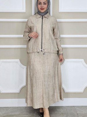 Bej Biyeli Fermuarlı İkili Takım