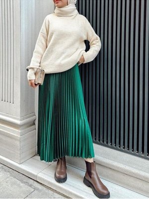 Zümrüt Pliseli Beli Lastikli Etek