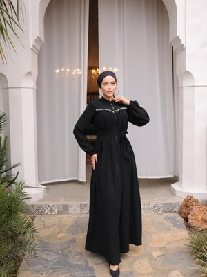 Siyah Ankanoor Premium Taşlı Aller Robalı Ferace Siyah Ankanoor Premium Taşlı Aller Robalı Ferace