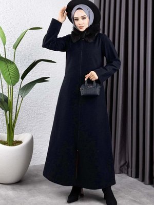 Lacivert Yakası Kaşe Kaban