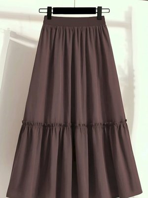 Kahve Uzun Beli Lastikli Paraşüt Etek