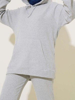 Gri Kapüşonlu Kanguru Cepli Fitilli İkili Takım