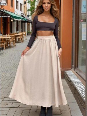 Taş Beli Lastikli A Kesim Salaş Yüksek Bel Kupra Uzun Etek Taş Beli Lastikli A Kesim Salaş Yüksek Bel Kupra Uzun Etek