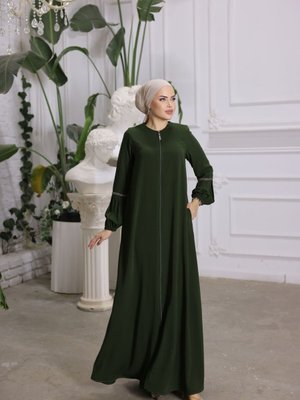 Haki Ankanoor Balon Kol Taşlı Ferace