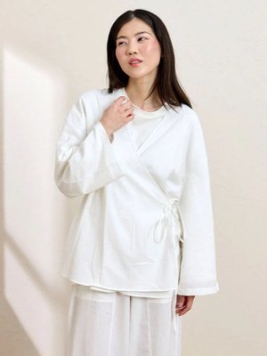 Beyaz Organik Keten Bağlamalı Tunik