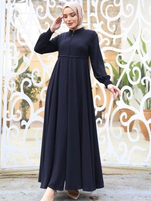 Lacivert Beli Fistolu Omuzları Vatkalı Kolu Lastikli Ferace