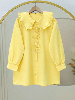 Sarı Önü Fiyonk Detaylı Bebe Yaka Poplin Gömlek