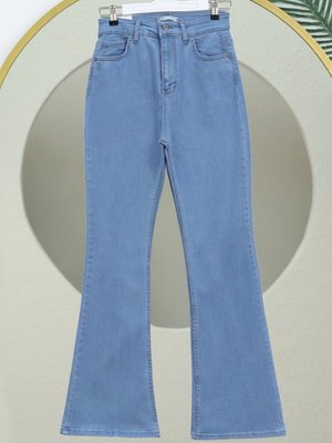 Açık Mavi İspanyol Paça Yüksek Bel Kot Pantolon