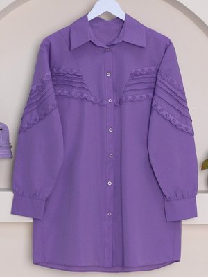 Mor Boydan Düğmeli Omuzu Ve Önü Fistolu Gömlek