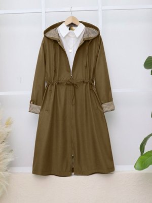 Taba Beli Lastikli Kolu Katlamalı Kapüşonlu Trenckot