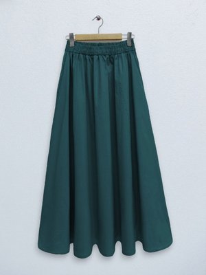 Zümrüt Beli Lastikli Çift Cepli Poplin Kloş Etek