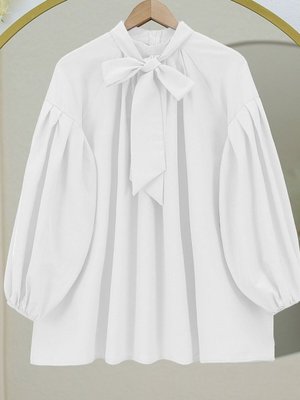 Beyaz Yakası Bağcıklı Kolu Lastikli Tunik