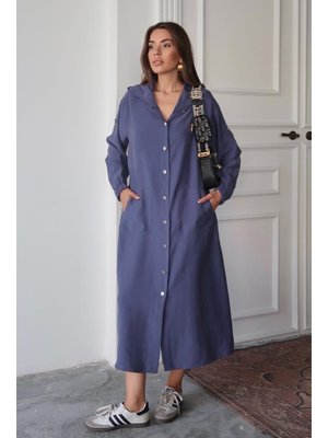 İndigo Y Kapüşonlu Büzgü Detaylı Astarsız Modal Kap