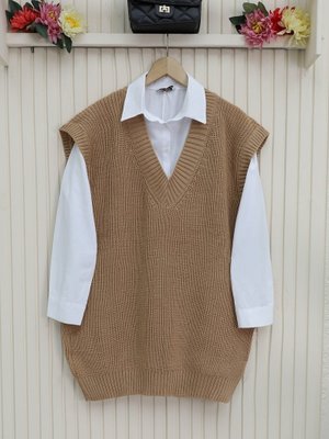 Vizon V Yaka Geniz Ribanalı Prinç Örme Uzun Süveter