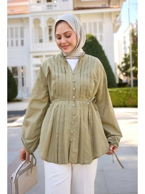 Önü Pile Detay Vual Gömlek Küf Yeşil