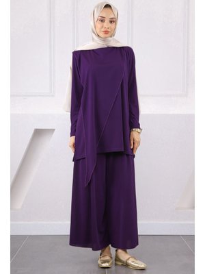 Mor Ön Detaylı Sandy Tunik Pantolon Takım