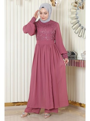 Gül Kurusu Pulpayetli Şifon Takım Gül Kurusu Pulpayetli Şifon Takım