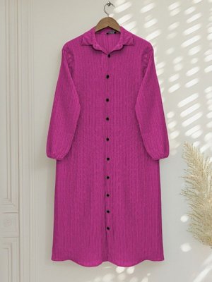 Fuşya Boydan Düğmeli Kolu Lastikli Uzun Krinkıl Tunik Fuşya Boydan Düğmeli Kolu Lastikli Uzun Krinkıl Tunik