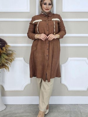 Kahverengi Bağucu Detaylı Gömlek